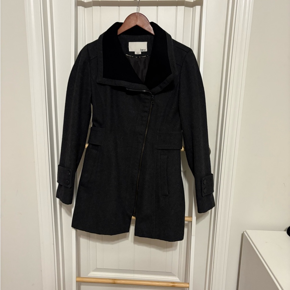 Gray and Black Asymmetrical Zipper Peacoat